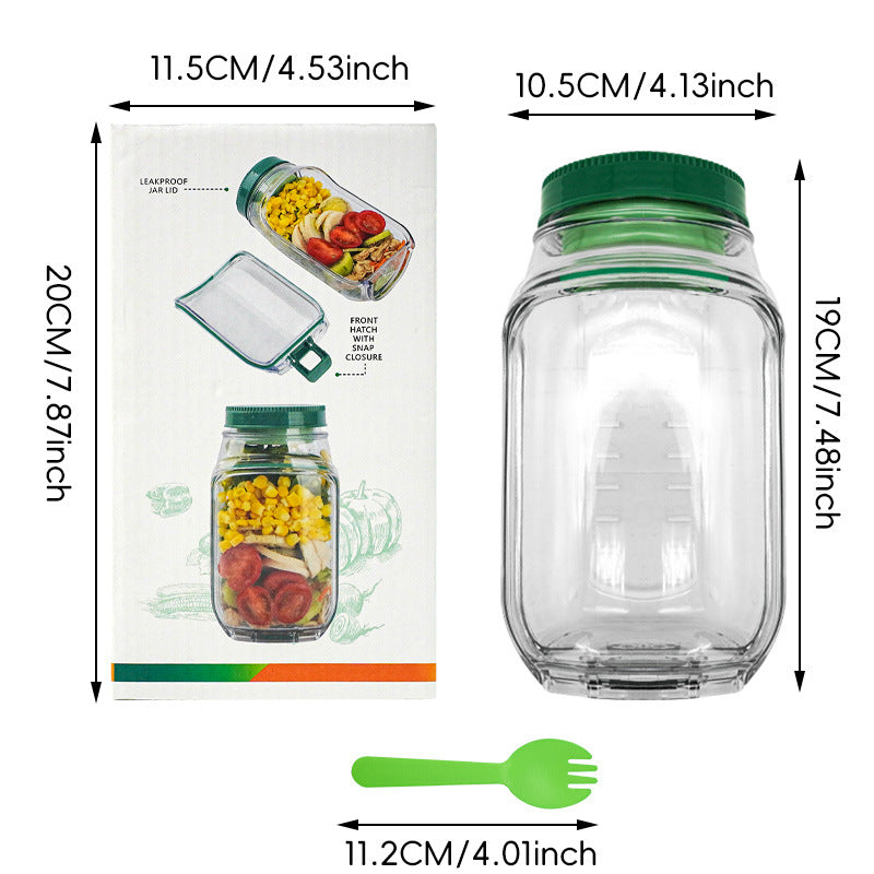 2-Pack(Green&Orange) Portable All-in-One Side-Opening Salad Container Jar with Fork(10.5x19CM) - Plastic Layered Meal Storage Cup for Kitchen & On-the-Go - Image 4