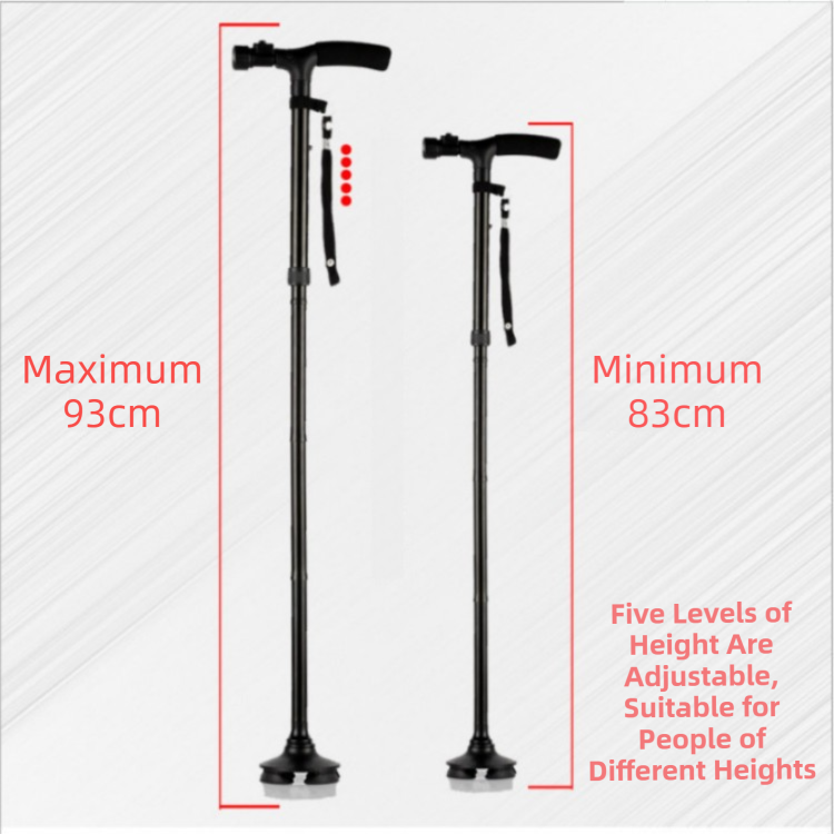 Folding LED Walking Cane with Dual Handle - Adjustable(88-98CM), Anti-Slip 4-Prong Base, and Stand-Up Function for Seniors - Image 3