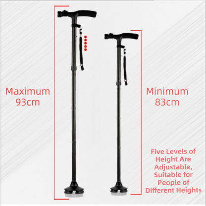 Folding LED Walking Cane with Dual Handle - Adjustable(88-98CM), Anti-Slip 4-Prong Base, and Stand-Up Function for Seniors - Image 3