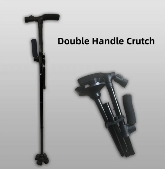 Folding LED Walking Cane with Dual Handle - Adjustable(88-98CM), Anti-Slip 4-Prong Base, and Stand-Up Function for Seniors - Image 4