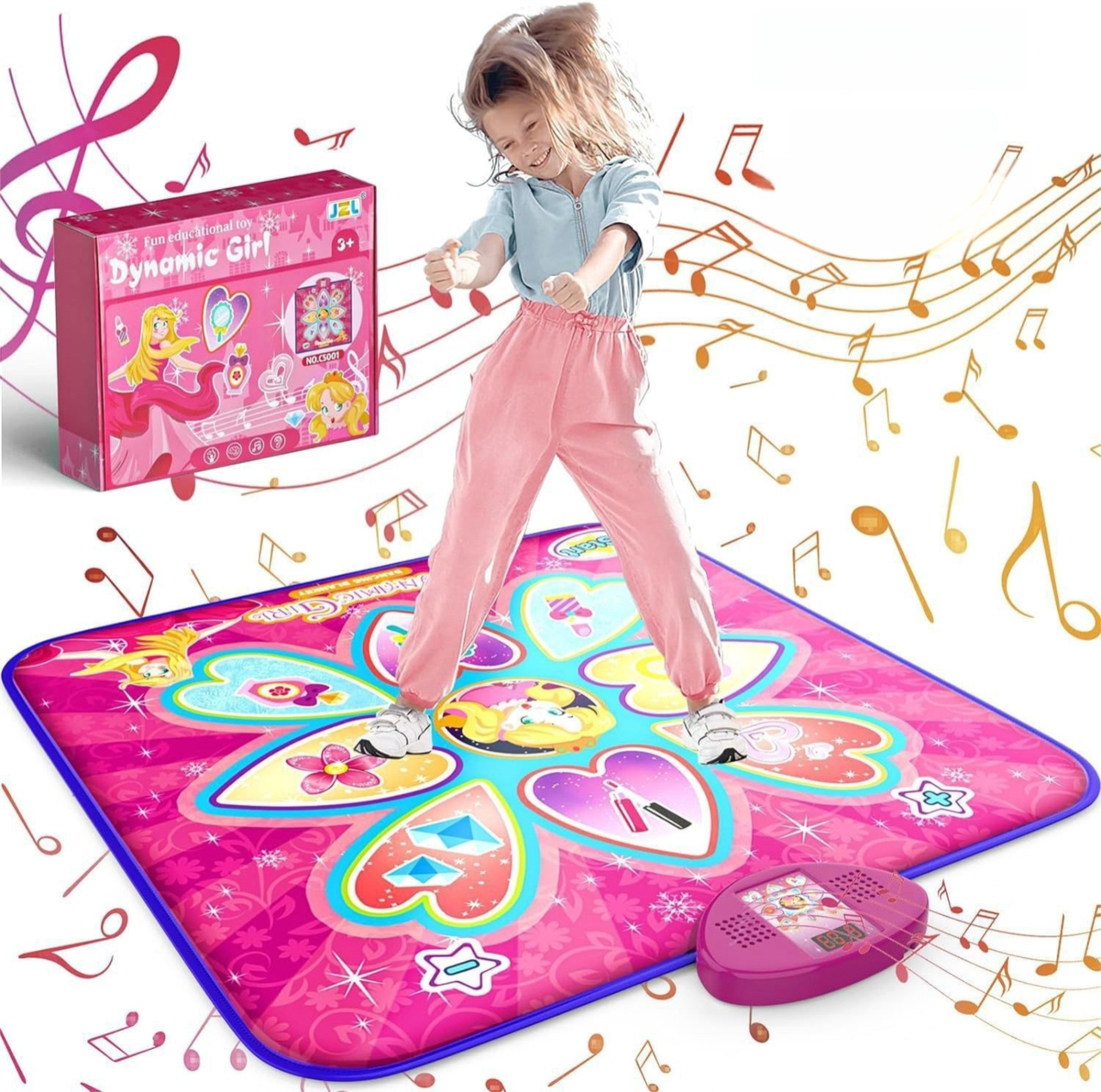 Blue Wireless Kids Electronic Princess Dance Mat & Music Playmat(90x108CM) - 7 Modes Foot Game Pad Toy with Digital Score Display - Image 2