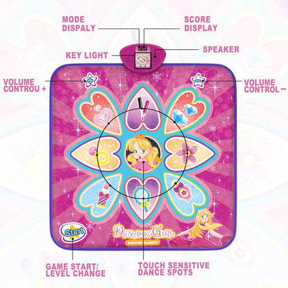 Blue Wireless Kids Electronic Princess Dance Mat & Music Playmat(90x108CM) - 7 Modes Foot Game Pad Toy with Digital Score Display - Image 3
