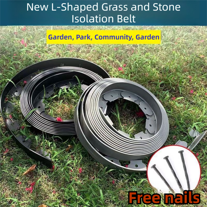 Black L-Shape PE Landscape Edging Roll Kit (10CM Height x 10M Long) - Anti-Root Lawn & Garden Divider with 30 Ground Stakes - Image 2