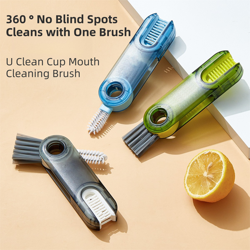2-Packs 3-in-1 Green Portable & Compact U-Shape Deeply-Cleaning Brush - Multi-Functional Gap Scrubber for Lids, Mugs, and Baby Bottles   - Image 2