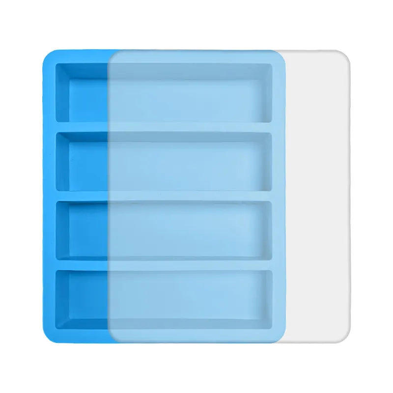 2-Packs Blue Flexible 4-Grid Silicone Long Ice Cube Tray with Lid - Easy Release Reusable Mold for Narrow Bottles & Cocktails