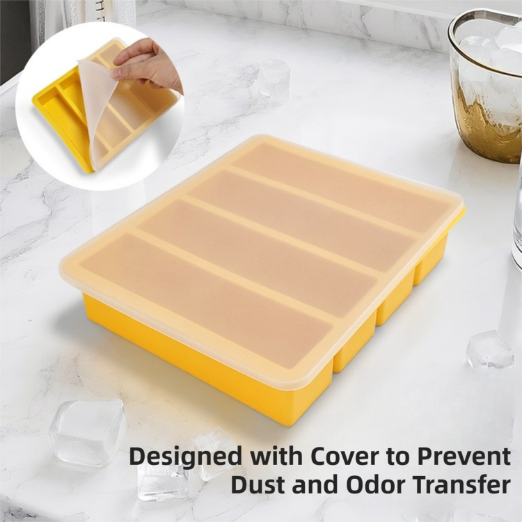 2-Packs Blue Flexible 4-Grid Silicone Long Ice Cube Tray with Lid - Easy Release Reusable Mold for Narrow Bottles & Cocktails - Image 4
