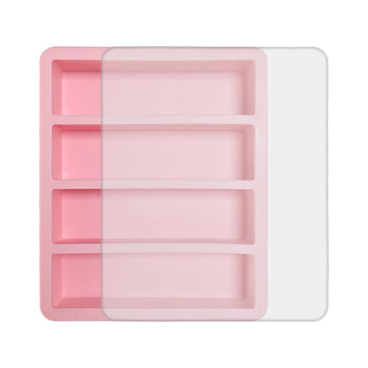 2-Packs Pink Flexible 4-Grid Silicone Long Ice Cube Tray with Lid - Easy Release Reusable Mold for Narrow Bottles & Cocktails
