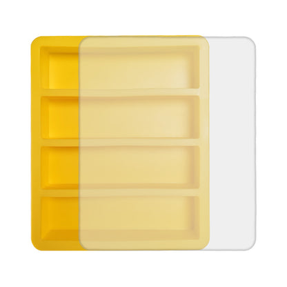 2-Packs Yellow Flexible 4-Grid Silicone Long Ice Cube Tray with Lid - Easy Release Reusable Mold for Narrow Bottles & Cocktails