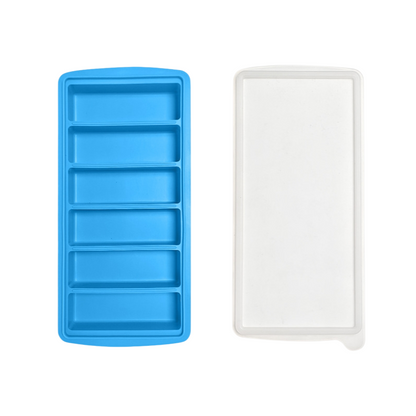 2-Packs Blue 6-Grid Extra Long Silicone Ice Cube Tray - Easy Release Reusable Food Grade Mold for Whiskey, Cocktails & Commercial Use