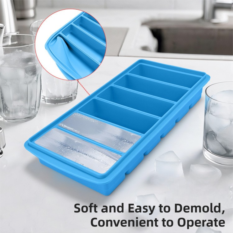 2-Packs Blue 6-Grid Extra Long Silicone Ice Cube Tray - Easy Release Reusable Food Grade Mold for Whiskey, Cocktails & Commercial Use - Image 5