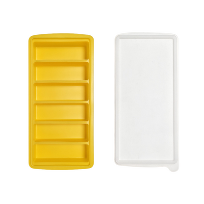 2-Packs Yellow 6-Grid Extra Long Silicone Ice Cube Tray - Easy Release Reusable Food Grade Mold for Whiskey, Cocktails & Commercial Use