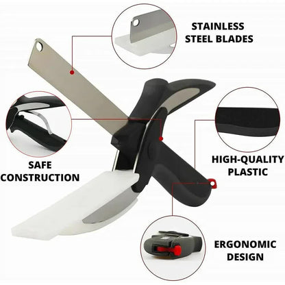2-in-1 Ingenious Cutter Food Chopper & Scissor for Kitchen Versatile Use - 420 Stainless Steel Blade & Cutting Board Base,  with Safety Lock - Image 2