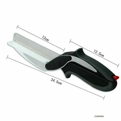 2-in-1 Ingenious Cutter Food Chopper & Scissor for Kitchen Versatile Use - 420 Stainless Steel Blade & Cutting Board Base,  with Safety Lock - Image 3