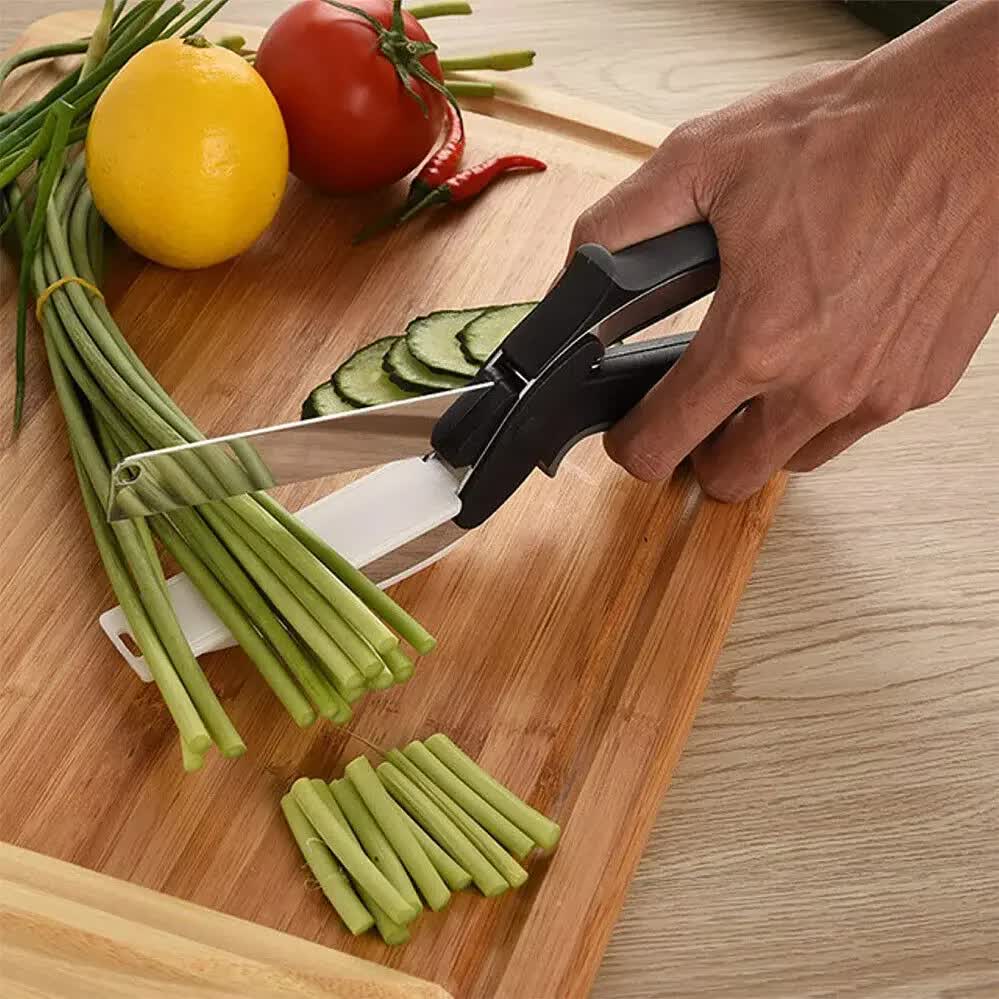 2-in-1 Ingenious Cutter Food Chopper & Scissor for Kitchen Versatile Use - 420 Stainless Steel Blade & Cutting Board Base,  with Safety Lock - Image 4