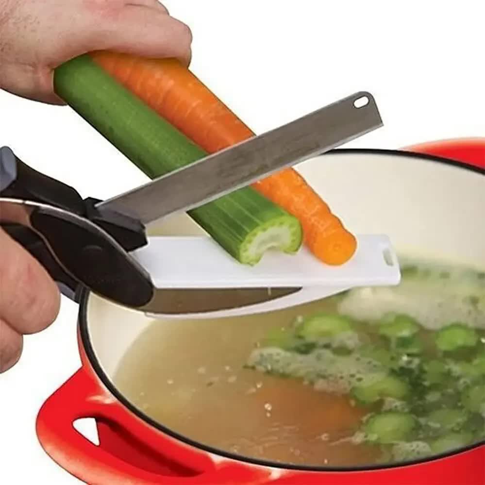 2-in-1 Ingenious Cutter Food Chopper & Scissor for Kitchen Versatile Use - 420 Stainless Steel Blade & Cutting Board Base,  with Safety Lock - Image 5