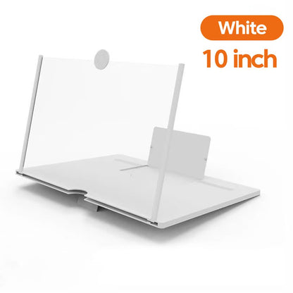 White 10-Inch Ultra-Clear Portable Retractable HD Mobile Phone Screen Magnifier - Eye Protection Fresnel Lens Projector, with Built-in Phone Holder & Adjustable Base
