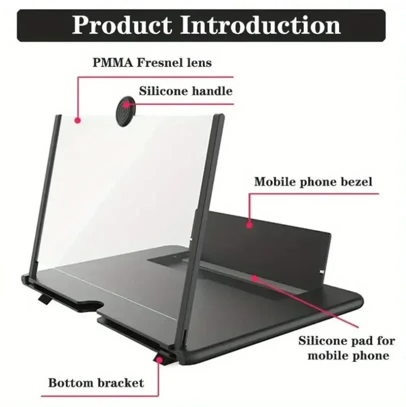 Black 12-Inch Ultra-Clear Portable Retractable HD Mobile Phone Screen Magnifier - Eye Protection Fresnel Lens Projector, with Built-in Phone Holder & Adjustable Base - Image 7