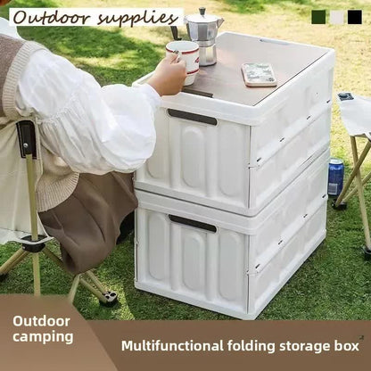 Green Collapsible Medium Handle Storage Box with Wooden Table Top(42x28x23CM) - Car Trunk Organiser for Australian Camping & Home Use - Image 2