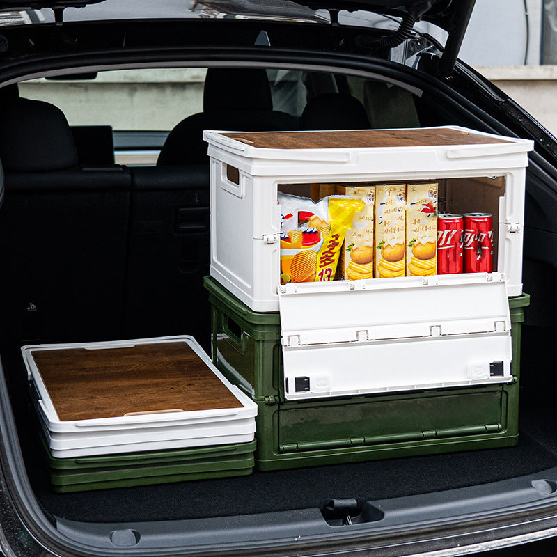 Green Collapsible Medium Handle Storage Box with Wooden Table Top(42x28x23CM) - Car Trunk Organiser for Australian Camping & Home Use - Image 5