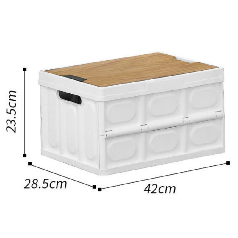 White Collapsible Medium Side-Open Handle Storage Box with Wooden Table Top(42x28x23CM) - Car Trunk Organiser for Australian Camping & Home Use - Image 7