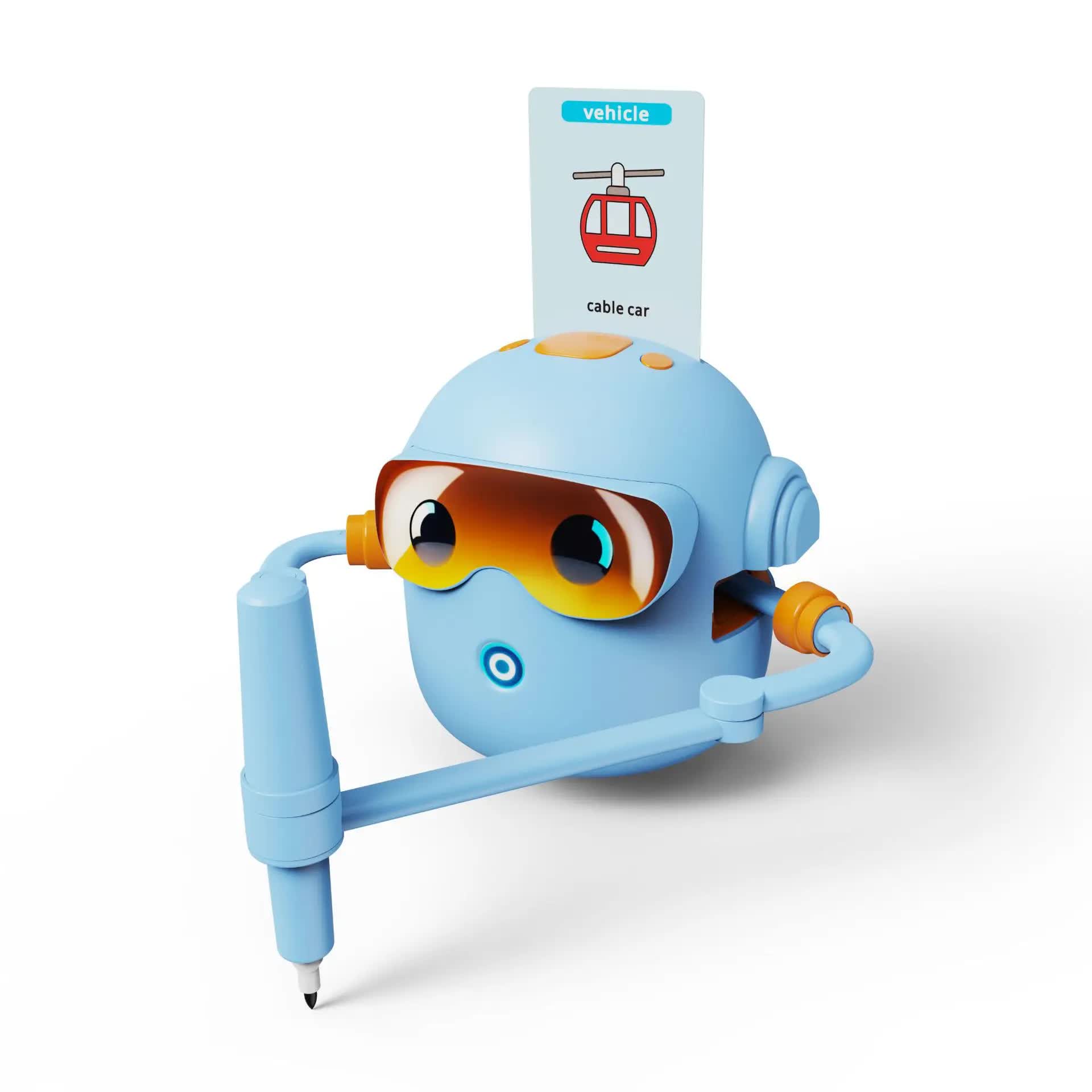 Blue smart Drawing & Learning Robot Toy with 100 Cards - Drawing & Vocabulary Educational Companion for Kids, Quick Card-Insert Recognition