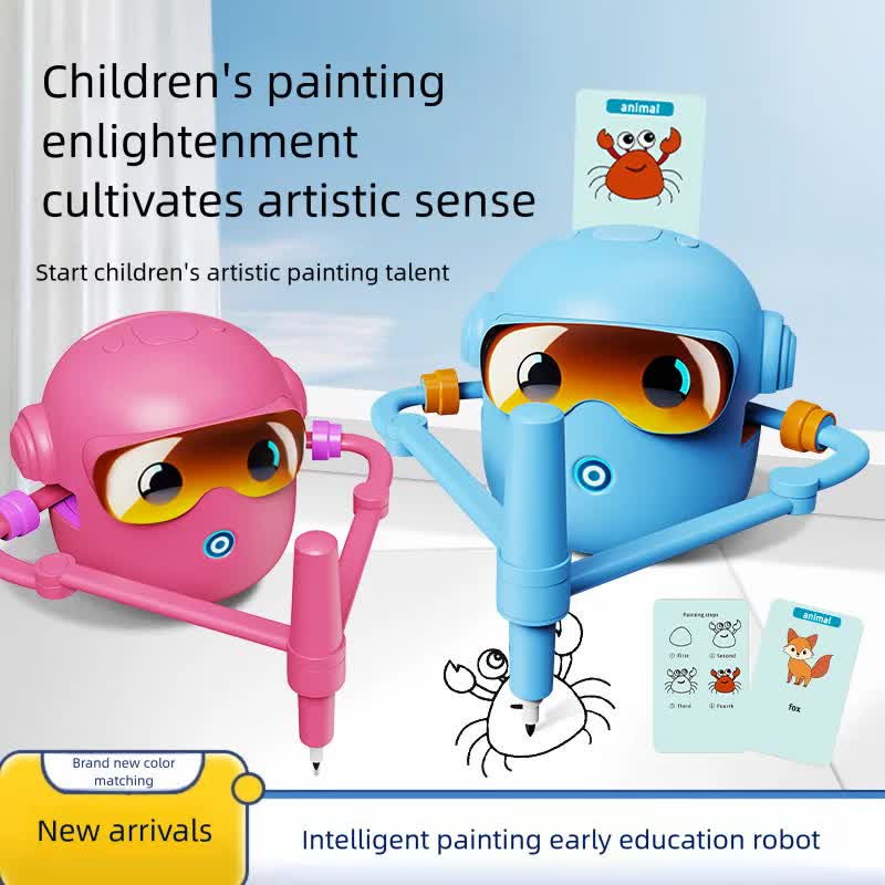 Pink smart Drawing & Learning Robot Toy with 100 Cards - Drawing & Vocabulary Educational Companion for Kids, Quick Card-Insert Recognition - Image 2