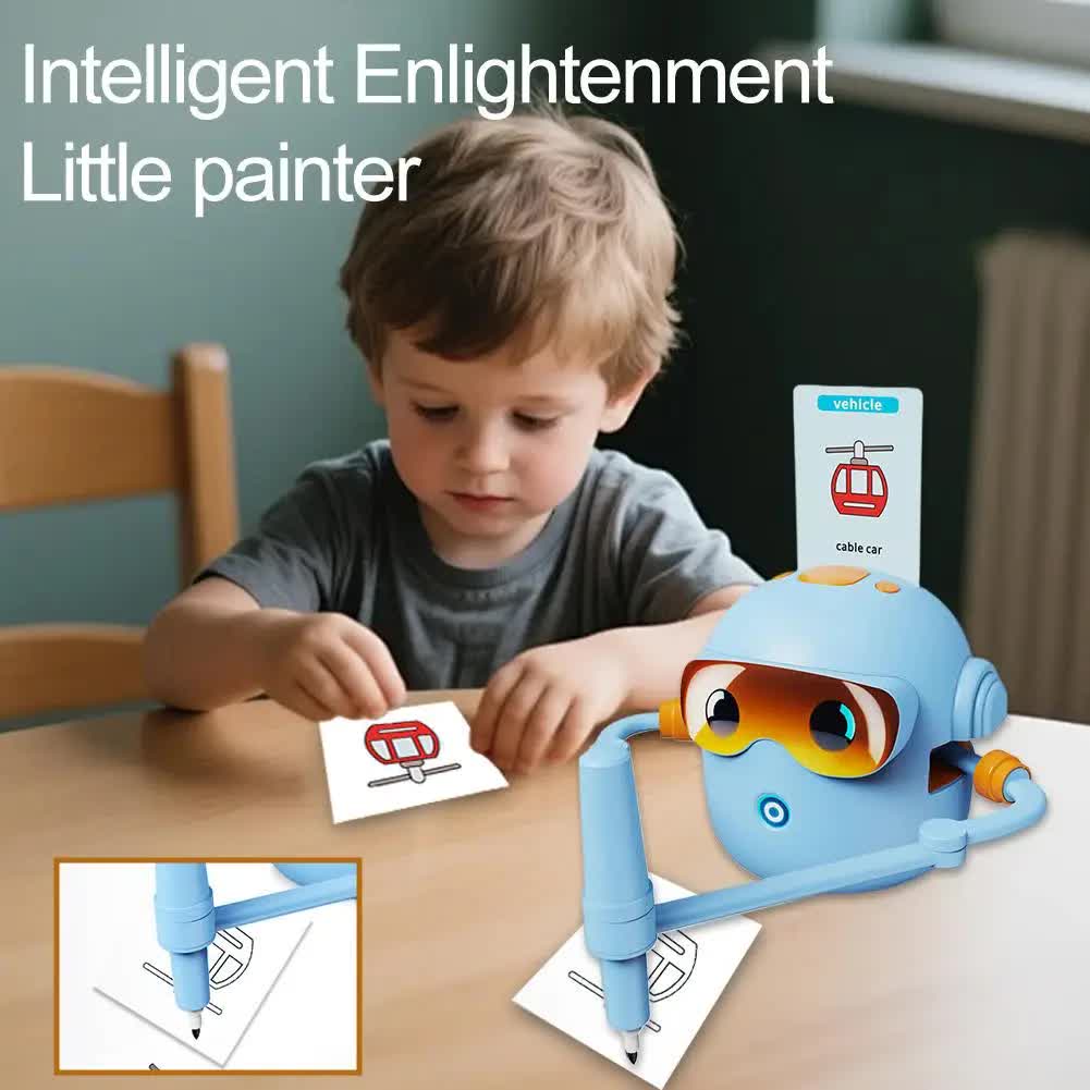 Pink smart Drawing & Learning Robot Toy with 100 Cards - Drawing & Vocabulary Educational Companion for Kids, Quick Card-Insert Recognition - Image 5