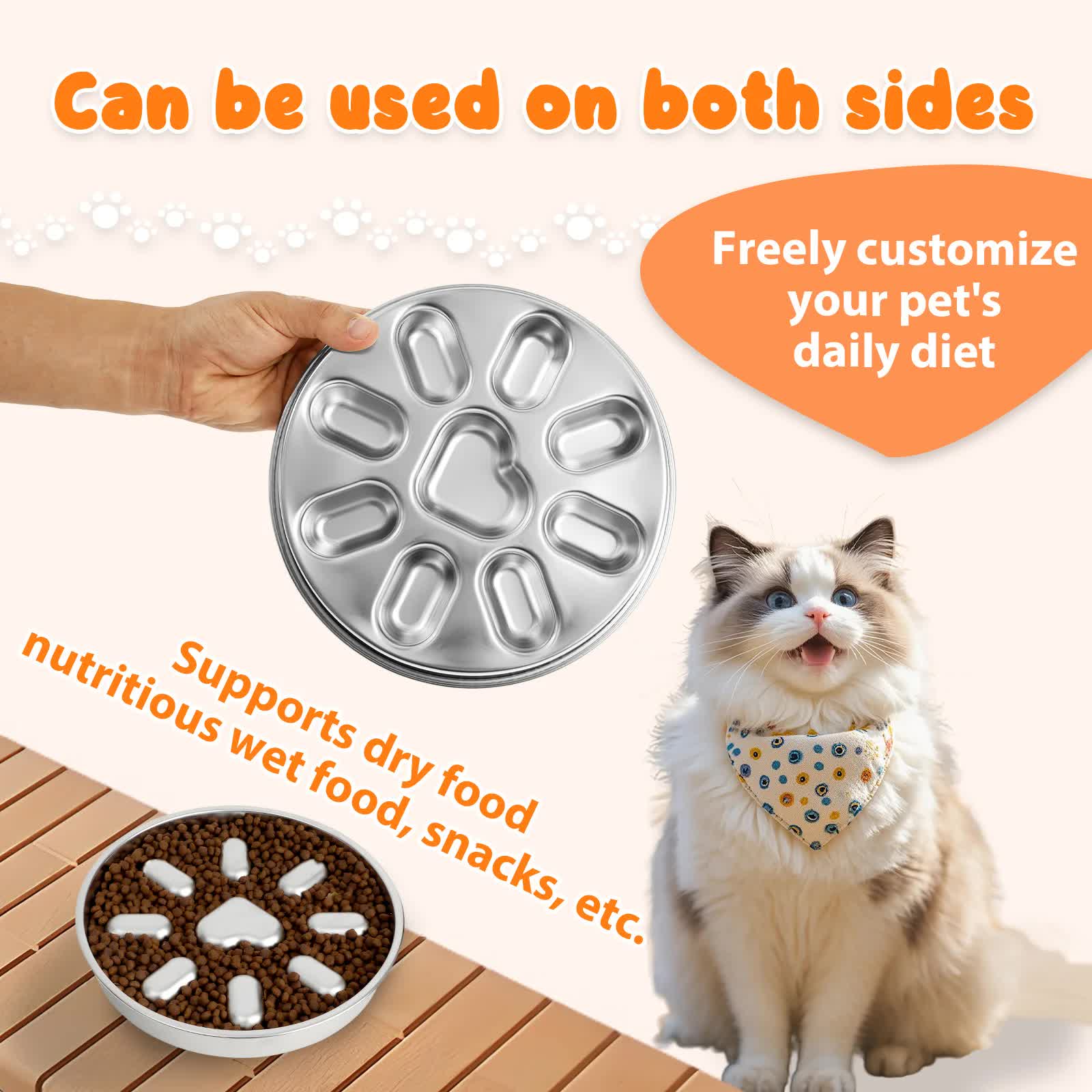2-Pack Reversible Heavy-Duty 304 Stainless Steel Slow Feeder Bowl(23x23x3.5CM) - Anti-Slip/Tip Pet Dish for Dogs & Cats to Prevent Bloating and Choking - Image 5