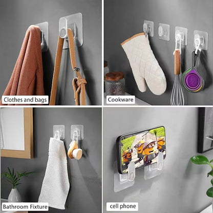 9-Pack Bathroom & Kitchen Organiser Set: 5 Heavy-Duty Clear Adhesive Hooks + 4 Portable Toothbrush Holders(Random Color) - Image 5