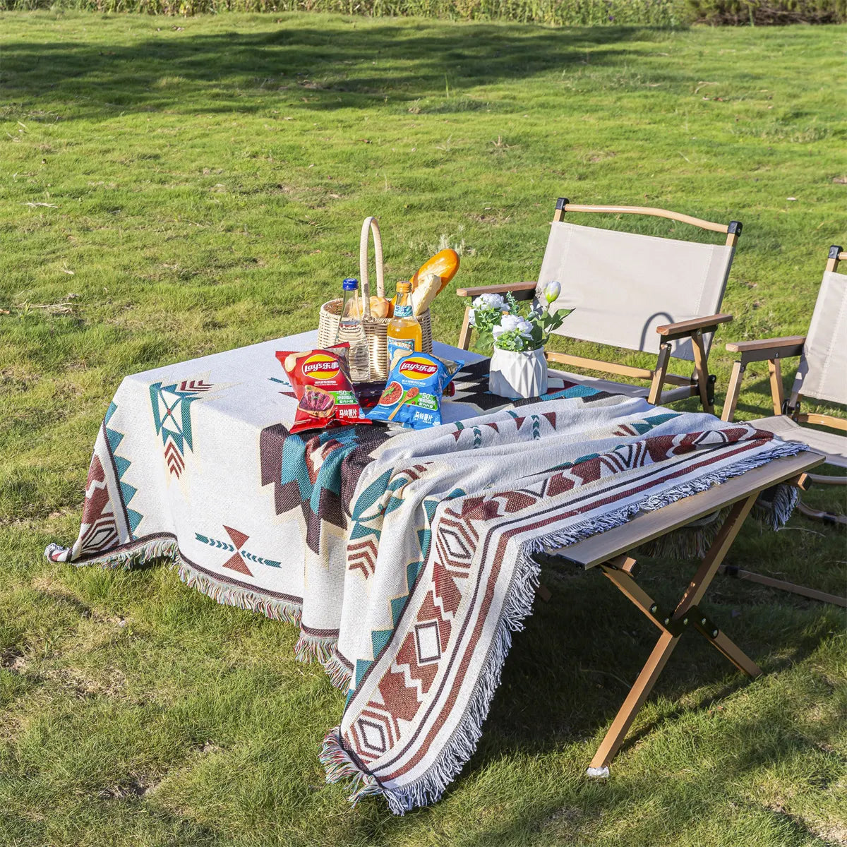 Mutifunctional 90 x 90 CM Bohemian Outdoor Picnic Blanket & Throw - Thick, Moisture-Proof Mat for Camping, Beach & Home Decor - Image 2