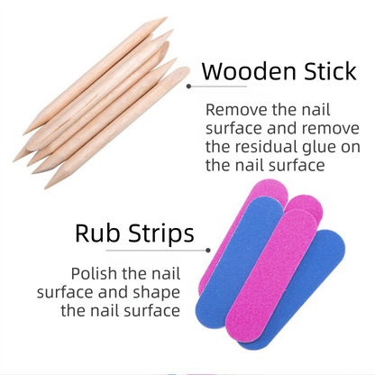 10-Set Press-On Nail Prep Tool Kits - 10 x Disposable Manicure Sticks & 10 x Mini Files, 10 Ultra-Thin Adhesive Sheets - Image 3