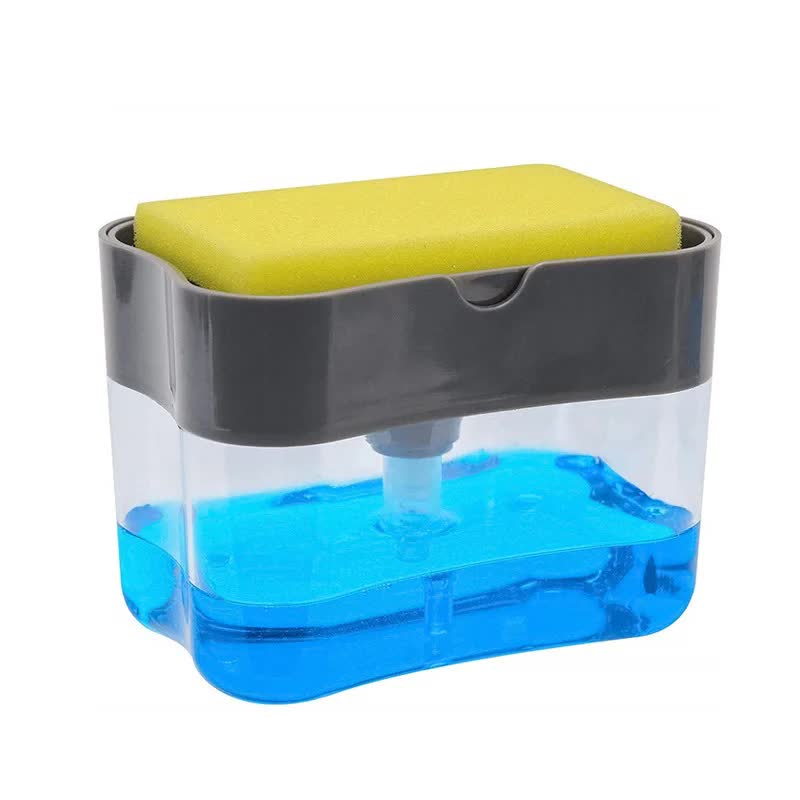 2-Pack Black Kitchen Press-Type Dish Soap Dispenser & Sponge Caddy - 2-in-1 Automatic Liquid Pump for Dish Scrubbers & Scouring Pads