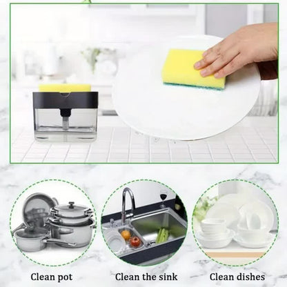 2-Pack Black Kitchen Press-Type Dish Soap Dispenser & Sponge Caddy - 2-in-1 Automatic Liquid Pump for Dish Scrubbers & Scouring Pads - Image 3