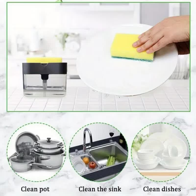 2-Pack Grey Kitchen Press-Type Dish Soap Dispenser & Sponge Caddy - 2-in-1 Automatic Liquid Pump for Dish Scrubbers & Scouring Pads - Image 3