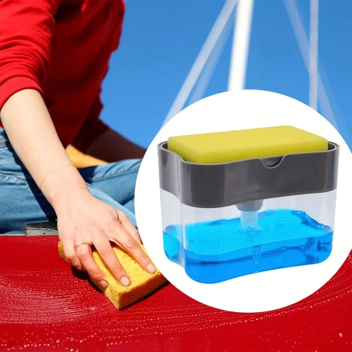 2-Pack Grey Kitchen Press-Type Dish Soap Dispenser & Sponge Caddy - 2-in-1 Automatic Liquid Pump for Dish Scrubbers & Scouring Pads - Image 4