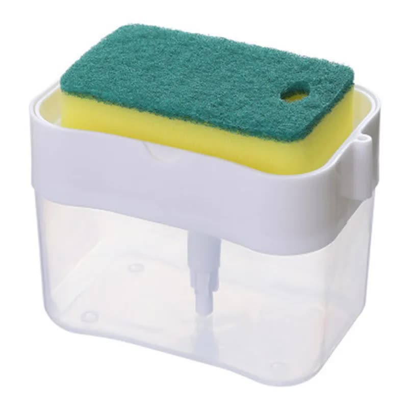 2-Pack White Kitchen Press-Type Dish Soap Dispenser & Sponge Caddy - 2-in-1 Automatic Liquid Pump for Dish Scrubbers & Scouring Pads