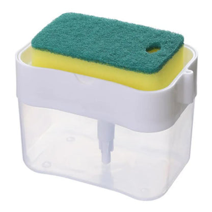 2-Pack White Kitchen Press-Type Dish Soap Dispenser & Sponge Caddy - 2-in-1 Automatic Liquid Pump for Dish Scrubbers & Scouring Pads