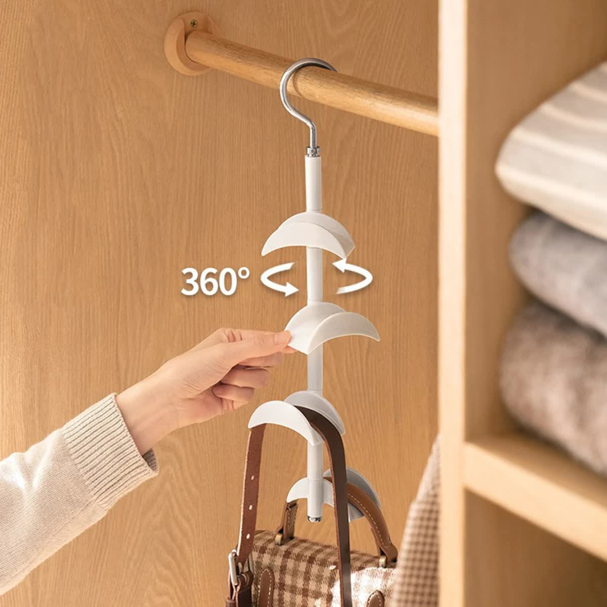 2-Pack White 360 Degree Rotating 4-Tier Closet Organiser Hook - Multi-Functional Bag Hanger, Tie & Belt Rack for Wardrobe Storage - Image 4