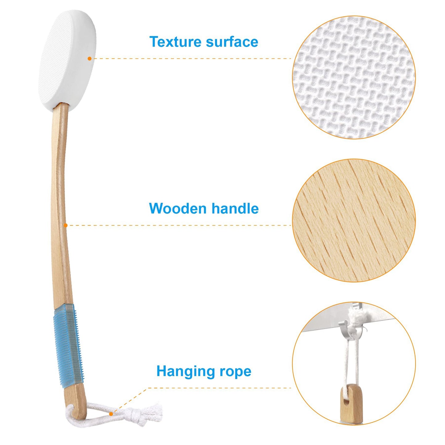 Long Handle Bath Gentle Body Scrubber Set - Non-Slip Grip Back Brush with 4 EVA Exfoliating Sponge Heads - Image 3