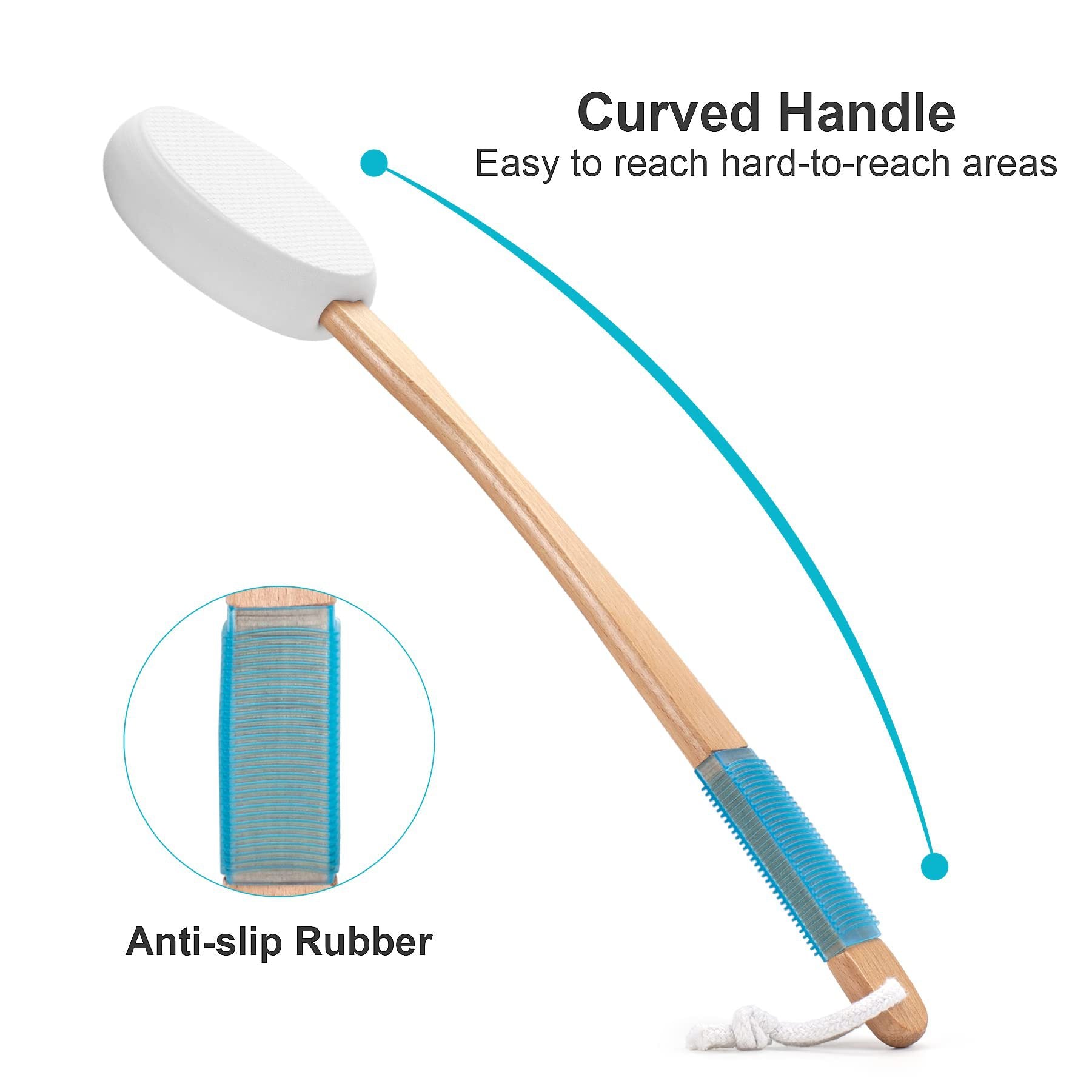Long Handle Bath Gentle Body Scrubber Set - Non-Slip Grip Back Brush with 4 EVA Exfoliating Sponge Heads - Image 4
