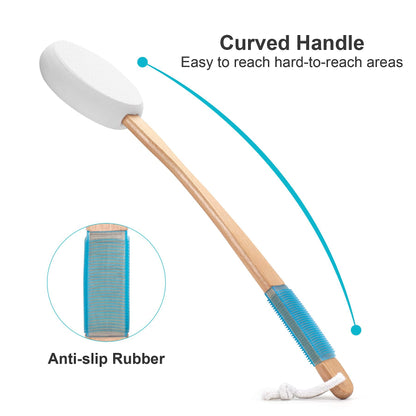 Long Handle Bath Gentle Body Scrubber Set - Non-Slip Grip Back Brush with 4 EVA Exfoliating Sponge Heads - Image 4