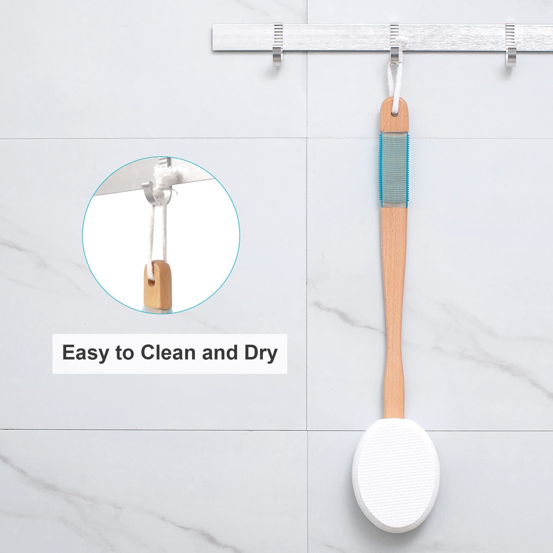 Long Handle Bath Gentle Body Scrubber Set - Non-Slip Grip Back Brush with 4 EVA Exfoliating Sponge Heads - Image 5