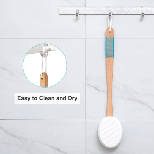Long Handle Bath Gentle Body Scrubber Set - Non-Slip Grip Back Brush with 4 EVA Exfoliating Sponge Heads - Image 5