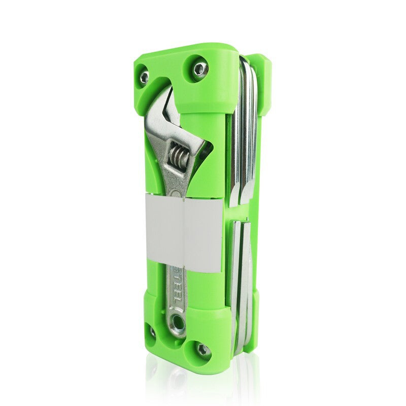 Green Compact 16-in-1 Bicycle & Motorcycle Repair Multi-Tool with Adjustable Wrench & Socket Set