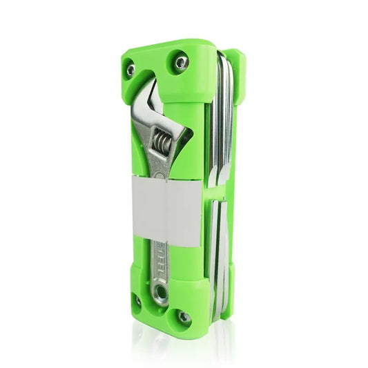 Green Compact 16-in-1 Bicycle & Motorcycle Repair Multi-Tool with Adjustable Wrench & Socket Set