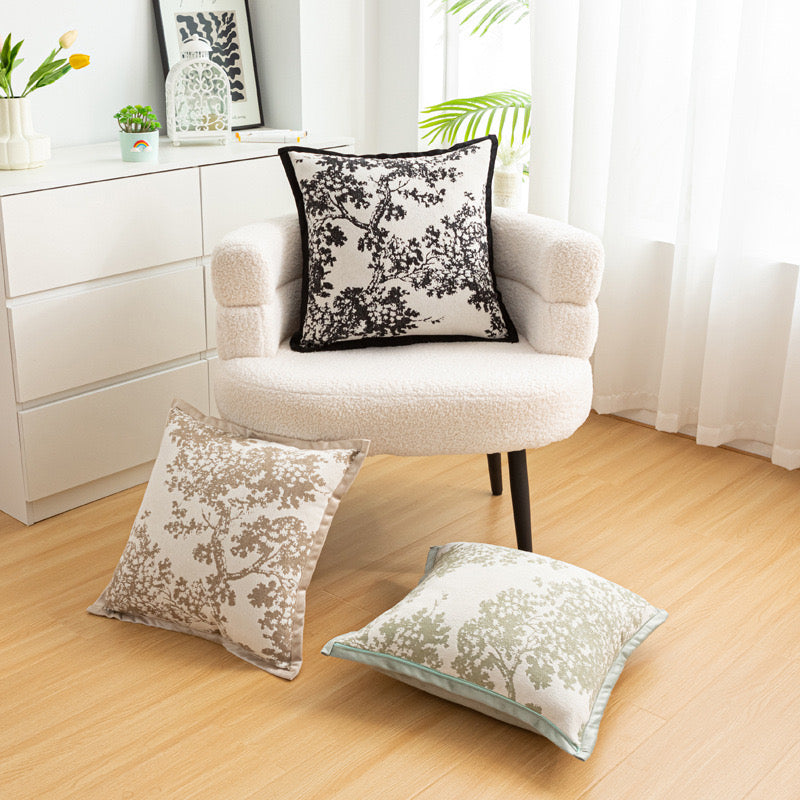 White Elegant Black & White Tree Print Cushion Cover - Modern Home Decor - Image 3