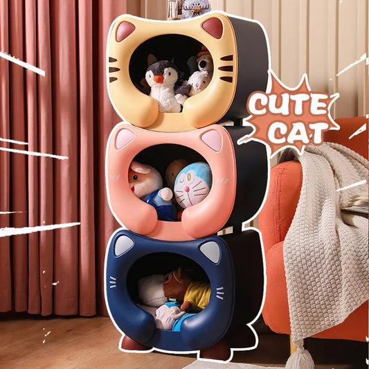 Pink Cute Cat-Themed Stackable Storage Bin - Multi-purpose Pet Bed & Toy Organizer - Image 2
