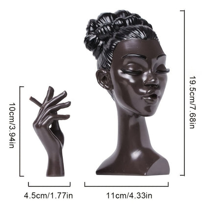 Black Elegant African Woman Head Incense Burner - Creative Desktop Sculpture & Resin Craft - Image 3
