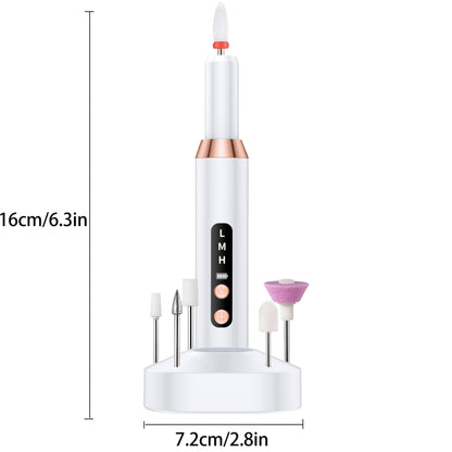 White Cordless Electric Nail Drill Kit - Portable Manicure Pedicure Polisher with 12 Bits