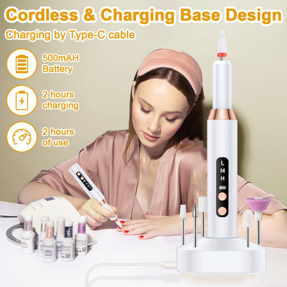 White Cordless Electric Nail Drill Kit - Portable Manicure Pedicure Polisher with 12 Bits - Image 2